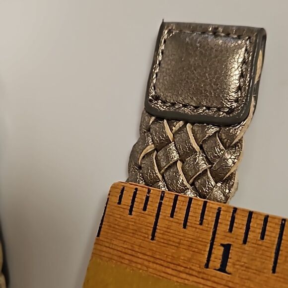 Metalic Silver Woven Leather Vintage Belt waist 30"-38" - Picture 4 of 5